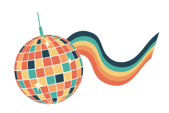 A brightly colored disco ball